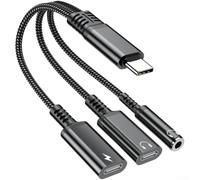 NbgrvB USB C Audio Dongle 60W PD Quick Charge Black Grey(Black)