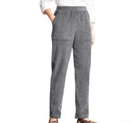 NbgrvB Women's Corduroy Straight Trousers Elastic Waist Solid | Striped texture detail, loose comfortable fit, full length coverage, versatile black white blue gray