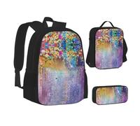 NBHDZENGW Abstract Purple Weeping Flower 3pcs Printed Backpack Set, 600d Oxford-Cloth Laptop Backpack with Insulated Lunch Bag Pencil Case,Adjustable Multifunctional School Travel Bag