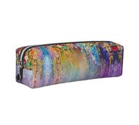 NBHDZENGW Abstract Purple Weeping Flower All-Over Printed Pencil Case,Cross Texture PVC Leather Pen Pouch, Lightweight Zipper Stationery Bag