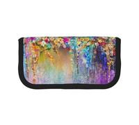 NBHDZENGW Abstract Purple Weeping Flower Large Capacity Canvas Pencil Case,Print Black Border Contrasting Color Pencil Pouch with Double Zipper,Portable Multifunctional Stationery Bag