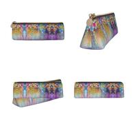 NBHDZENGW Abstract Purple Weeping Flower Triangular Leather Pencil Case, Full Print Cross Grain PVC Pen Pouch Portable Lightweight Multi-Purpose Storage Bag