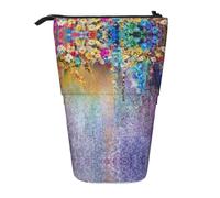 NBHDZENGW Abstract Purple Weeping Flower Vertical Expandable Pencil Case with Print,Durable Oxford-Fabric,Adjustable Height (10.5cm to 18cm),3 Inner Slots for School Office Travel