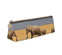 NBHDZENGW African Elephant Cute Triangle Leather Pencil Case with Smooth Zipper,Stylish Durable Pouch for School,Office,Travel-Lightweight Full Print Stationery Holder