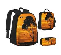 NBHDZENGW African Grass Sunset 3pcs Printed Backpack Set, 600d Oxford-Cloth Laptop Backpack with Insulated Lunch Bag Pencil Case,Adjustable Multifunctional School Travel Bag
