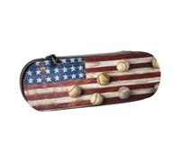 NBHDZENGW American Flag and Baseball Hard Shell Pencil Case,Premium Pu Leather Eco-Friendly Plastic Box with Velvet Interior Multi-Purpose Pencil Bag