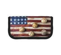 NBHDZENGW American Flag and Baseball Large Capacity Canvas Pencil Case,Print Black Border Contrasting Color Pencil Pouch with Double Zipper,Portable Multifunctional Stationery Bag