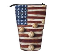 NBHDZENGW American Flag and Baseball Vertical Expandable Pencil Case with Print,Durable Oxford-Fabric,Adjustable Height (10.5cm to 18cm),3 Inner Slots for School Office Travel