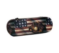 NBHDZENGW American Flag Baseball Hard Shell Pencil Case,Premium Pu Leather Eco-Friendly Plastic Box with Velvet Interior Multi-Purpose Pencil Bag
