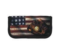 NBHDZENGW American Flag Baseball Large Capacity Canvas Pencil Case,Print Black Border Contrasting Color Pencil Pouch with Double Zipper,Portable Multifunctional Stationery Bag