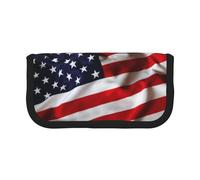 NBHDZENGW American Flag Large Capacity Canvas Pencil Case,Print Black Border Contrasting Color Pencil Pouch with Double Zipper,Portable Multifunctional Stationery Bag