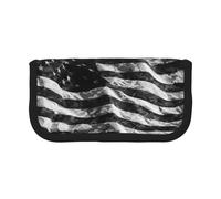 NBHDZENGW American Flag Large Capacity Canvas Pencil Case,Print Black Border Contrasting Color Pencil Pouch with Double Zipper,Portable Multifunctional Stationery Bag