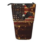 NBHDZENGW American Flag Stars Vertical Expandable Pencil Case with Print,Durable Oxford-Fabric,Adjustable Height (10.5cm to 18cm),3 Inner Slots for School Office Travel