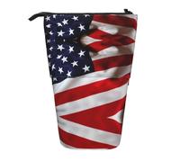 NBHDZENGW American Flag Vertical Expandable Pencil Case with Print,Durable Oxford-Fabric,Adjustable Height (10.5cm to 18cm),3 Inner Slots for School Office Travel