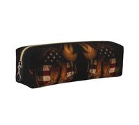 NBHDZENGW American Flag with Cowboy Boots All-Over Printed Pencil Case,Cross Texture PVC Leather Pen Pouch, Lightweight Zipper Stationery Bag