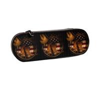 NBHDZENGW American Flag with Cowboy Boots Hard Shell Pencil Case,Premium Pu Leather Eco-Friendly Plastic Box with Velvet Interior Multi-Purpose Pencil Bag