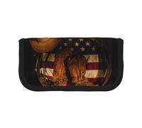 NBHDZENGW American Flag with Cowboy Boots Large Capacity Canvas Pencil Case,Print Black Border Contrasting Color Pencil Pouch with Double Zipper,Portable Multifunctional Stationery Bag