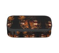 NBHDZENGW American Flag with Cowboy Boots Large Capacity Oxford-Cloth Pencil Case, Full Print Stationery Pouch with Mesh Pocket Removable Divider,Multi-Compartment Zipper