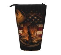 NBHDZENGW American Flag with Cowboy Boots Vertical Expandable Pencil Case with Print,Durable Oxford-Fabric,Adjustable Height (10.5cm to 18cm),3 Inner Slots for School Office Travel