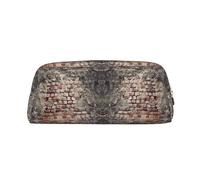 NBHDZENGW Ancient Worn Brick Wall Cute Leather Pencil Case with Smooth Zipper,Stylish Durable Pouch for School,Office,Travel-Lightweight Full Print Stationery Holder