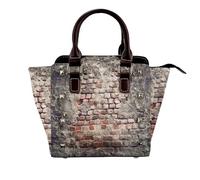 NBHDZENGW Ancient Worn Brick Wall Genuine Leather Crossbody Satin Bag With Studs And All-Over Print,Adjustable Detachable Strap, Elegant Spacious Tote Purse For Women