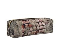 NBHDZENGW Ancient Worn Brick Wall Leather Pencil Case with Smooth Zipper,Stylish Durable Zippered Pouch for School,Office,Travel-Lightweight Full Print Stationery Holder