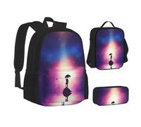 NBHDZENGW Anime Lovers 3pcs Printed Backpack Set, 600d Oxford-Cloth Laptop Backpack with Insulated Lunch Bag Pencil Case,Adjustable Multifunctional School Travel Bag