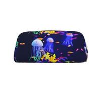 NBHDZENGW Aquatic Sea Animal Cute Leather Pencil Case with Smooth Zipper,Stylish Durable Pouch for School,Office,Travel-Lightweight Full Print Stationery Holder