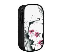 NBHDZENGW Bamboo Stems Cherry Large Capacity Double Layer Pencil Case,Custom Printed Durable Polyester Organizer for School, Office, Travel, Art Supplies Makeup