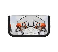 NBHDZENGW Basketball Shot Large Canvas Pencil Case Makeup Bag Organizer-Premium Zippered Pouch with Mesh Pocket,Color-Block Design (Black Trim)-School Trave Cosmetic Bag