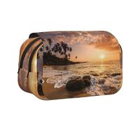 NBHDZENGW Beach Sunset Flip Top Double Layer Pencil Case-Large Capacity Premium Polyester Fabric,Full Print Design-Ideal for School,Travel