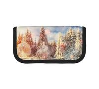 NBHDZENGW Beautiful Landscape Trees Large Canvas Pencil Case Makeup Bag Organizer-Premium Zippered Pouch with Mesh Pocket,Color-Block Design (Black Trim)-School Trave Cosmetic Bag