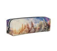 NBHDZENGW Beautiful Landscape Trees Leather Pencil Case with Smooth Zipper,Stylish Durable Zippered Pouch for School,Office,Travel-Lightweight Full Print Stationery Holder