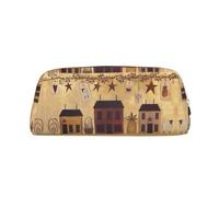 NBHDZENGW Beige Brown House and Fruit Cute Leather Pencil Case with Smooth Zipper,Stylish Durable Pouch for School,Office,Travel-Lightweight Full Print Stationery Holder