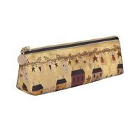 NBHDZENGW Beige Brown House and Fruit Cute Triangle Leather Pencil Case with Smooth Zipper,Stylish Durable Pouch for School,Office,Travel-Lightweight Full Print Stationery Holder
