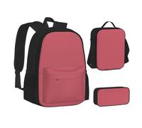 NBHDZENGW Berry Red 3pcs Printed Backpack Set, 600d Oxford-Cloth Laptop Backpack with Insulated Lunch Bag Pencil Case,Adjustable Multifunctional School Travel Bag
