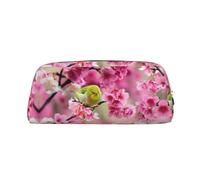 NBHDZENGW Bird in Peach Tree Cute Leather Pencil Case with Smooth Zipper,Stylish Durable Pouch for School,Office,Travel-Lightweight Full Print Stationery Holder