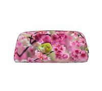 NBHDZENGW Bird in Peach Tree Cute Leather Pencil Case with Smooth Zipper,Stylish Durable Pouch for School,Office,Travel-Lightweight Full Print Stationery Holder