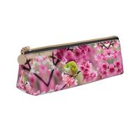 NBHDZENGW Bird in Peach Tree Cute Triangle Leather Pencil Case with Smooth Zipper,Stylish Durable Pouch for School,Office,Travel-Lightweight Full Print Stationery Holder