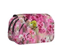 NBHDZENGW Bird in Peach Tree Flip Top Double Layer Pencil Case-Large Capacity Premium Polyester Fabric,Full Print Design-Ideal for School,Travel