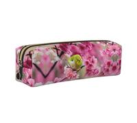 NBHDZENGW Bird in Peach Tree Leather Pencil Case with Smooth Zipper,Stylish Durable Zippered Pouch for School,Office,Travel-Lightweight Full Print Stationery Holder