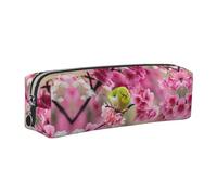 NBHDZENGW Bird in Peach Tree Leather Pencil Case with Smooth Zipper,Stylish Durable Zippered Pouch for School,Office,Travel-Lightweight Full Print Stationery Holder