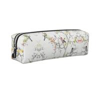NBHDZENGW Birds and Flower All-Over Printed Pencil Case,Cross Texture PVC Leather Pen Pouch, Lightweight Zipper Stationery Bag