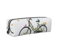 NBHDZENGW Birds Flowers On Bikes All-Over Printed Pencil Case,Cross Texture PVC Leather Pen Pouch, Lightweight Zipper Stationery Bag
