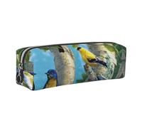 NBHDZENGW Birds in Birch Tree All-Over Printed Pencil Case,Cross Texture PVC Leather Pen Pouch, Lightweight Zipper Stationery Bag
