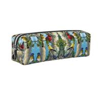 NBHDZENGW Birds in Birch Tree Leather Pencil Case with Smooth Zipper,Stylish Durable Zippered Pouch for School,Office,Travel-Lightweight Full Print Stationery Holder