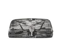 NBHDZENGW Black and White Cow Cute Leather Pencil Case with Smooth Zipper,Stylish Durable Pouch for School,Office,Travel-Lightweight Full Print Stationery Holder