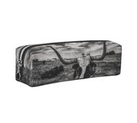NBHDZENGW Black and White Cow Leather Pencil Case with Smooth Zipper,Stylish Durable Zippered Pouch for School,Office,Travel-Lightweight Full Print Stationery Holder