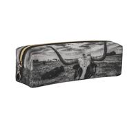 NBHDZENGW Black and White Cow Leather Pencil Case with Smooth Zipper,Stylish Durable Zippered Pouch for School,Office,Travel-Lightweight Full Print Stationery Holder