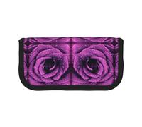 NBHDZENGW Bloom Rose Flower Large Canvas Pencil Case Makeup Bag Organizer-Premium Zippered Pouch with Mesh Pocket,Color-Block Design (Black Trim)-School Trave Cosmetic Bag